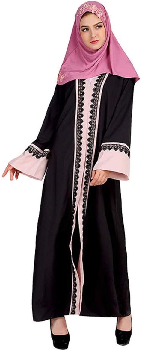 ODJOY FAN Muslim Robe für Frauen Damen Kleider Spitze Nähen Langarm Trompetenärmel Mittlerer