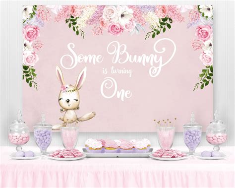 Bunny Birthday Backdrop Some Bunny Is One Party Decorations Etsy