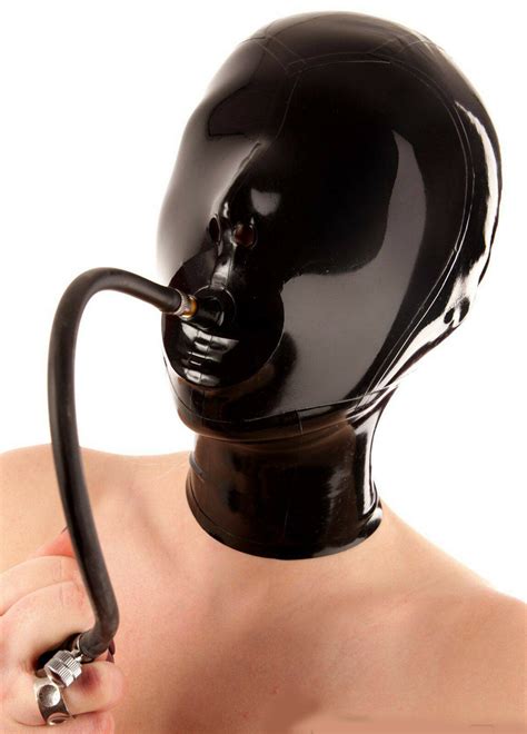 Latex Mask Rubber Hood Mask With Breathing Tube Gummi Mm Black