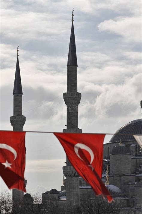 Blue Mosque With Turkish Flags Istanbul Stock Photo Image Of Wave