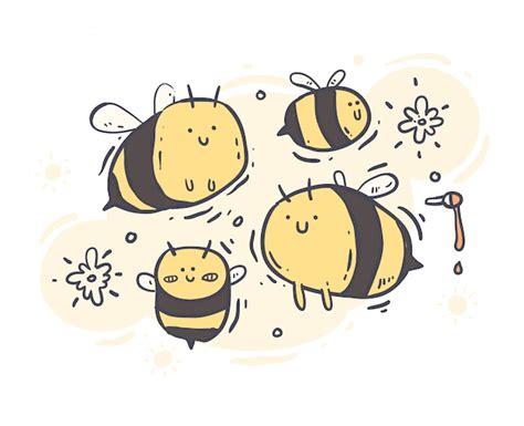 Cartoon Stijl Bee Doodle Bee Vector Illustratie Premium Vector