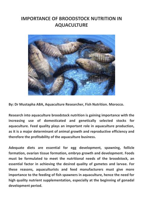 Pdf Importance Of Broodstock Nutrition In Aquaculture