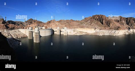 Panorama Of Hoover Dam And Lake Mead Showing The Low Water Level And