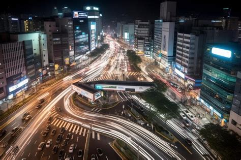 Premium Photo Cityscape Of South Korea Night Traffic Speeds Through