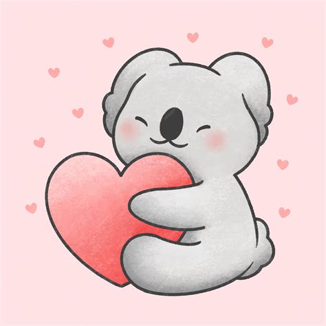 Premium Vector Cute Koala Bear Hugging Heart Cartoon Hand Drawn Style