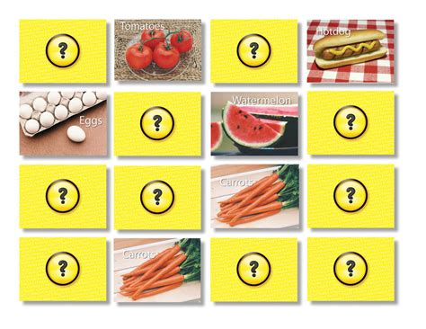 Foods Memory Matching Card Game Stages Learning Materials