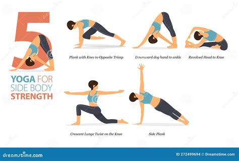 5 Yoga Poses Or Asana Posture For Workout In Side Body Strength Concept