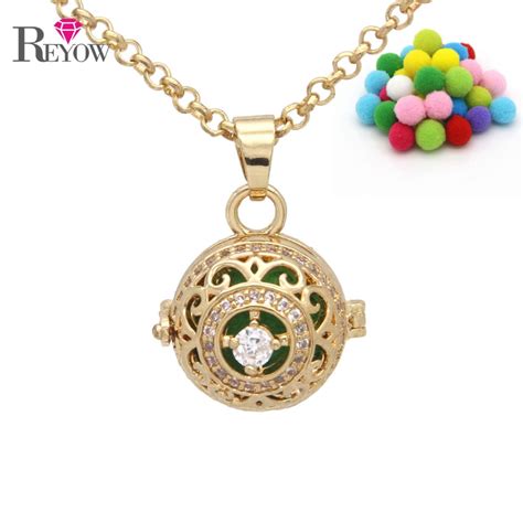Reyow Aromatherapy Perfume Diffuser Necklace Gold Crystal Pearl Cage