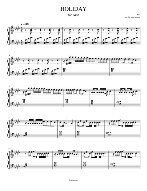 Holiday Ksi Sheet Music For Piano Solo Easy