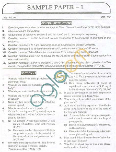 Cbse Solved Sample Papers For Class 9 Science Sa2 Set A Aglasem Schools