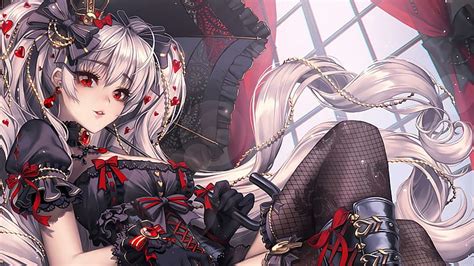 Hd Wallpaper Anime Girls Anime Artwork Red Eyes Twintailsfuryou Michi Gray Haired Female