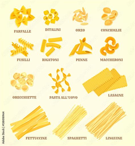 Italian Pasta Types Or Sorts Vector Icons Stock Adobe Stock
