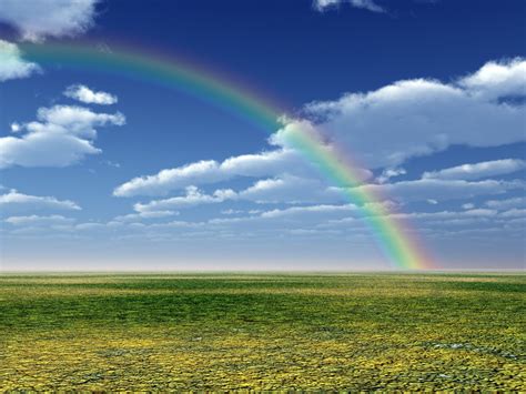 Download Horizon Cloud Sky Grass Nature Rainbow Hd Wallpaper