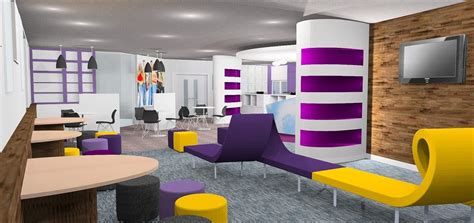 School Breakout Area Interior Design With Bright Colourful Stools And
