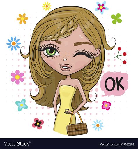Cartoon Girl In A Yellow Dress Royalty Free Vector Image