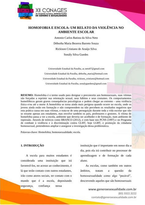 PDF HOMOFOBIA E ESCOLA UM RELATO DA VIOLÊNCIA NO editorarealize