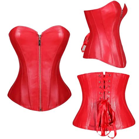 New Sexy Women Strapless Corselet Black Red Lace Up Back Corset Faux