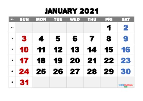 January 2021 Calendar Pdf Download January 2021 Calendars For Word