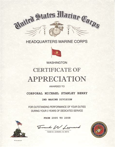 Usmc Certificate Of Commendation Template