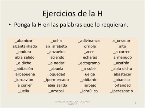 Lengua Española Uso De La H