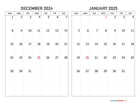 December 2024 and january 2025 calendar