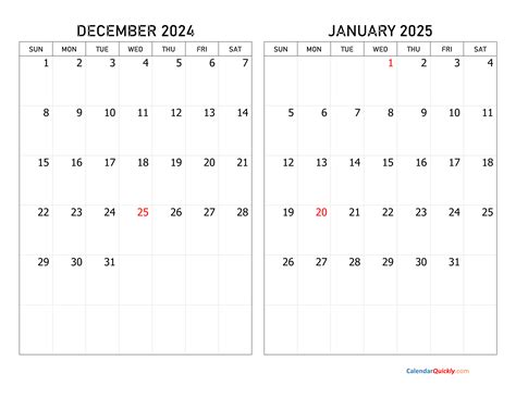 December 2024 And January 2025 Calendar Calendar Quickly