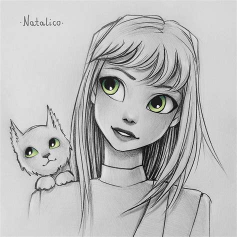 First people start drawing cartoons on paper and just than filming. Cat on shoulder (traditional) by natalico | Drawings, Art ...