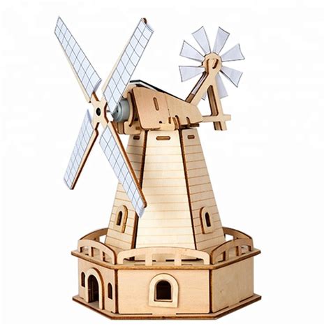 model kit plywood puzzle solar powered windmill wood build etsy