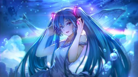 Blue Haired Female Anime Character Digital Wallpaper