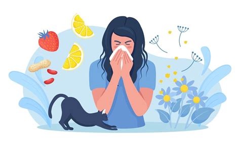 Premium Vector Woman With Allergy From Pollen Cat Fur Citrus