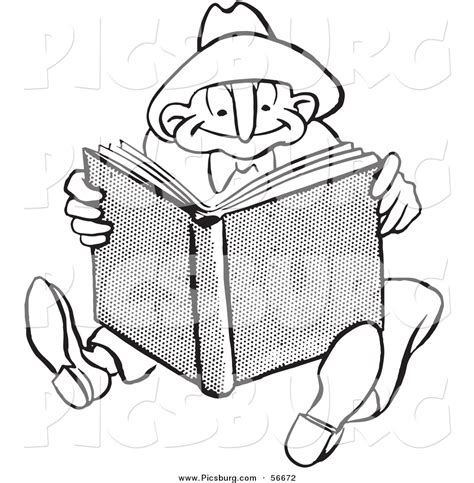 Clip Art Of A Retro Vintage Man Reading A Book Black And White Coloring