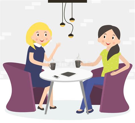 Two Cute Friends Women Drinking Coffee Stock Vector Illustration Of