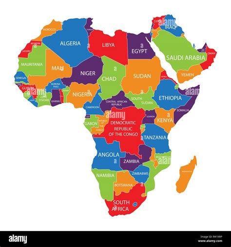 Ilustración Vectorial Africa Mapa Con Los Nombres De Los Países Aislados Sobre Fondo Blanco