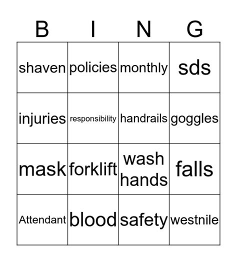 Workplace Safety Bingo Card