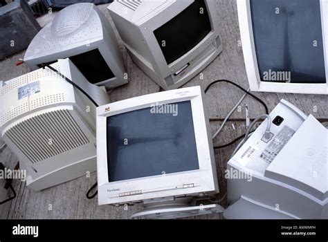 Old Computer Monitors At Recycling Yard Stock Photo Alamy