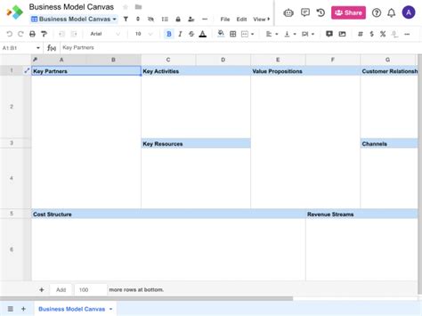Business Model Canvas Excel Spreadsheet Template