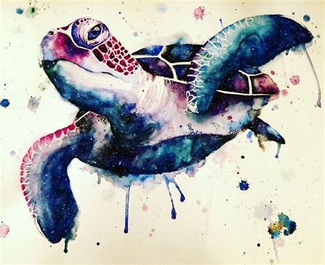 Galaxy Turtle X In Watercolor Turtle Watercolor Sea Turtle