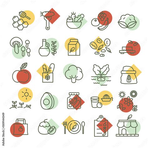 Set Of Healthy Eating Icons Vegan Food Symbolic Sign And Logo