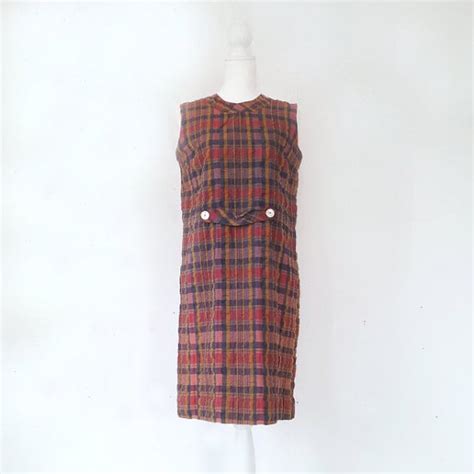 vintage plaid dress 1960s shift dress 60s madras dres… gem