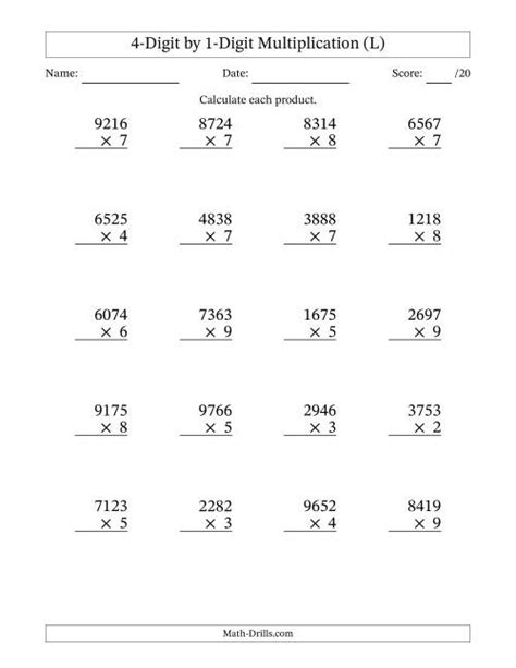 4 Digit By 1 Digit Multiplication Worksheets Pdf