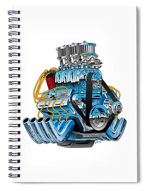 Hot Rod Race Car Dragster Engine Cartoon Illustration Spiral Notebook
