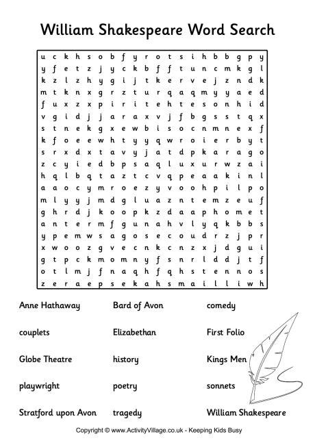 William Shakespeare Word Search