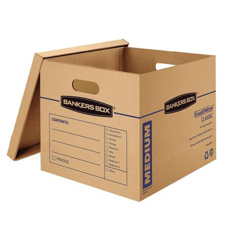 bankers box smoothmove 5 pack medium heavy duty recycled cardboard moving box kit with handle