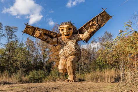 Giant Recycled Wood Sculptures Of Trolls Welcome Guests In The Great