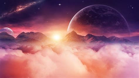 Cloud Galaxy Moon Mountain Planet Sky Sunbeam Sunset Hd Galaxy