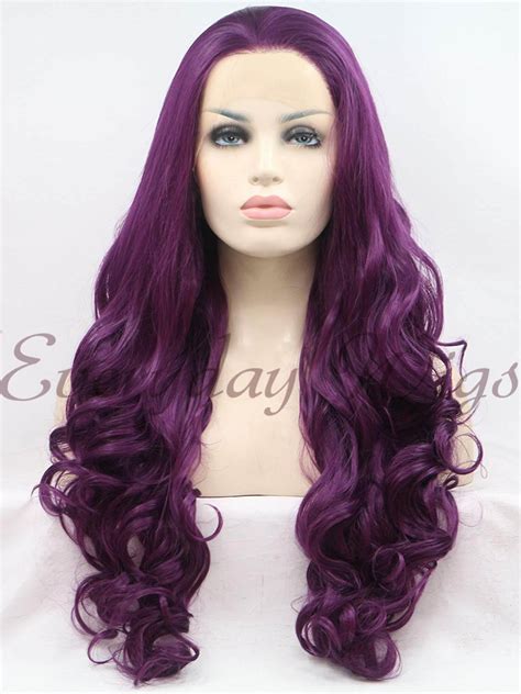24 Purple Long Wavy Synthetic Lace Front Wig Edw182
