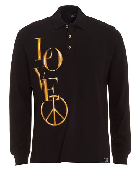 Love Moschino Mens Polo Shirt Gold Graphic Logo Black Polo