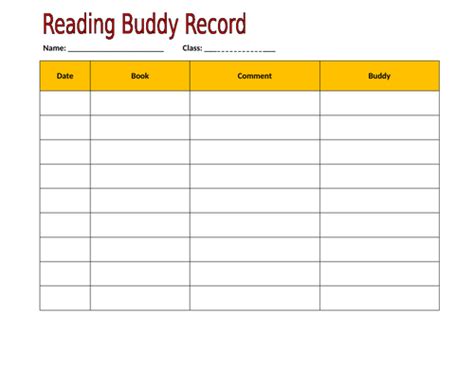 Reading Buddyparent Reader Record Sheets Teaching Resources