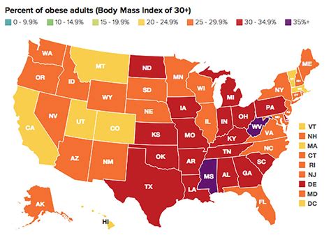 Percentage Of Obese Adults In Us States 2015 1622 X 1189 Mapporn