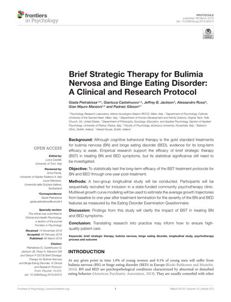 Cbt has been established as the most effective treatment for bulimia nervosa. (PDF) Brief Strategic Therapy for Bulimia Nervosa and ...